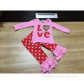 cute toddler V-days girls baby kids pink lace Valentine clothes heart top pant new design hot sell boutique red sets
